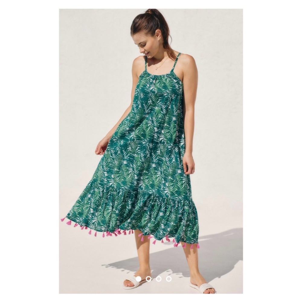 NWT Anthropologie Mer St. Barth Chantal Maxi Dress in Dark Green  Size Small
